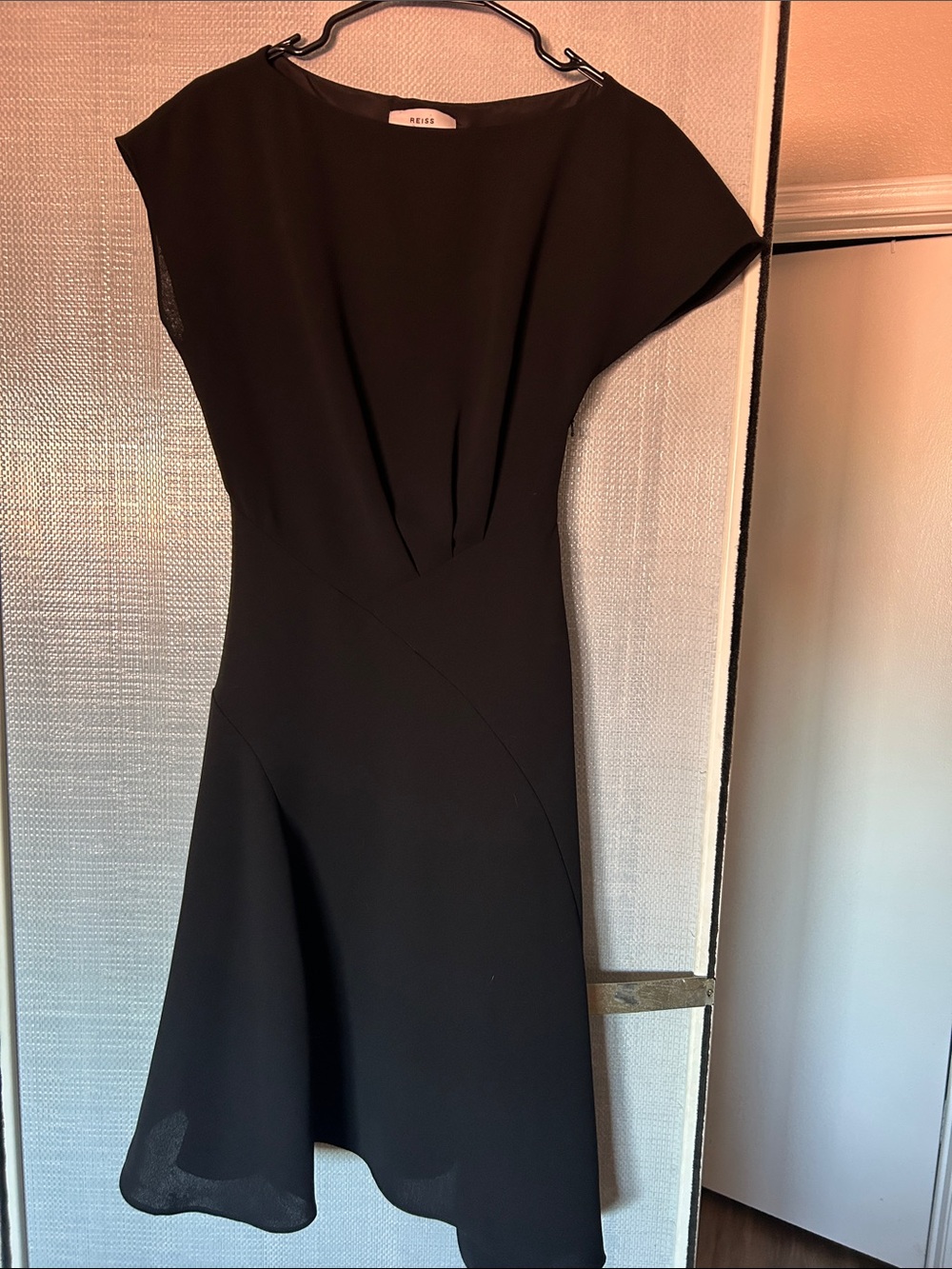 Reiss Black Midi Fit-and-Flare Dress